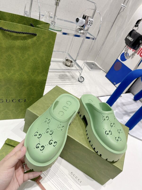 Gucci Women's Platform Perforated G Sandal Green For Women GG