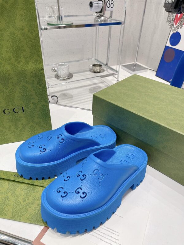 Gucci Women's Platform Perforated G Sandal Light Blue For Women GG