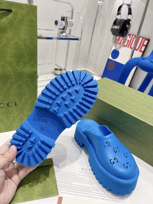 Gucci Women's Platform Perforated G Sandal Light Blue For Women GG