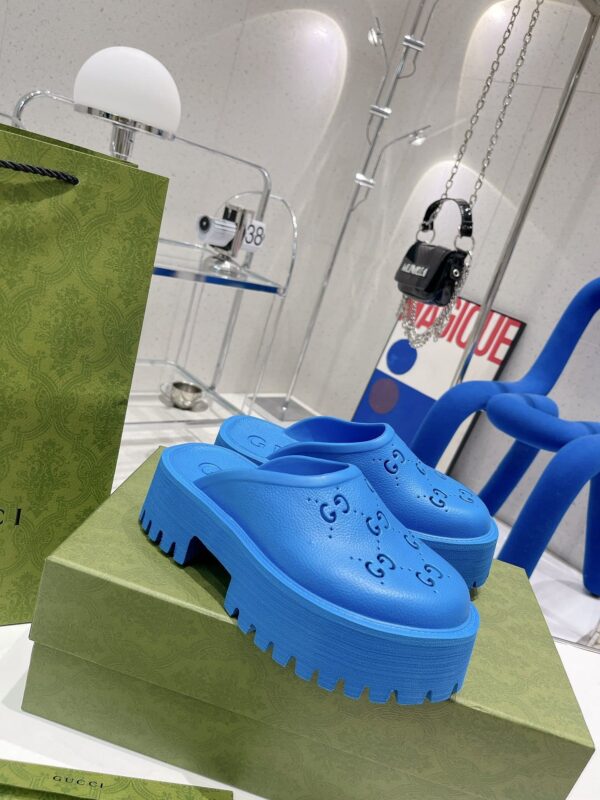 Gucci Women's Platform Perforated G Sandal Light Blue For Women GG
