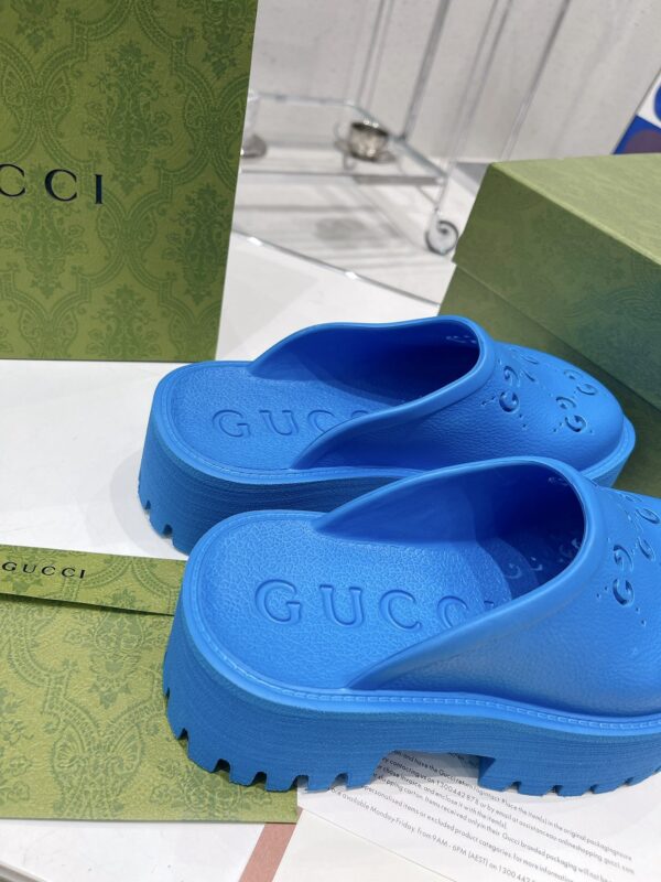Gucci Women's Platform Perforated G Sandal Light Blue For Women GG