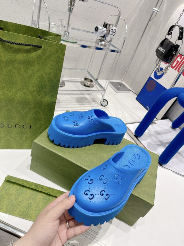 Gucci Women's Platform Perforated G Sandal Light Blue For Women GG