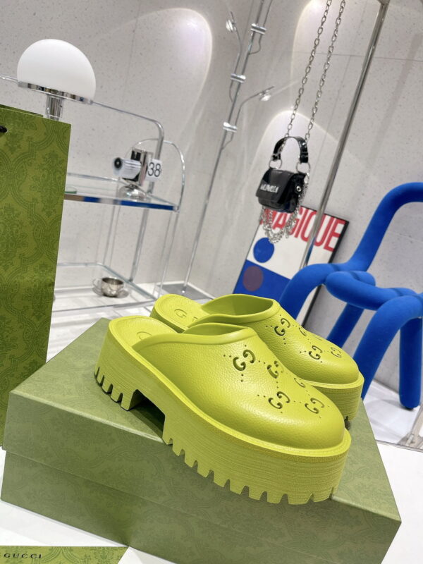 Gucci Women's Platform Perforated G Sandal Light Green For Women GG