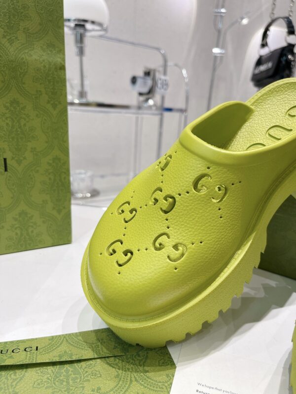 Gucci Women's Platform Perforated G Sandal Light Green For Women GG