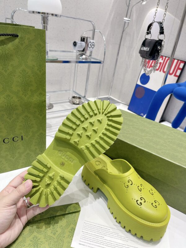 Gucci Women's Platform Perforated G Sandal Light Green For Women GG