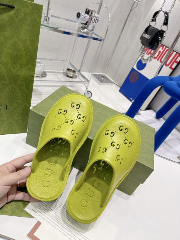 Gucci Women's Platform Perforated G Sandal Light Green For Women GG