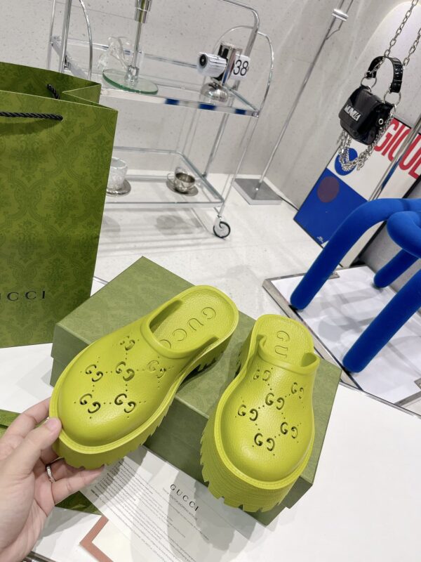 Gucci Women's Platform Perforated G Sandal Light Green For Women GG