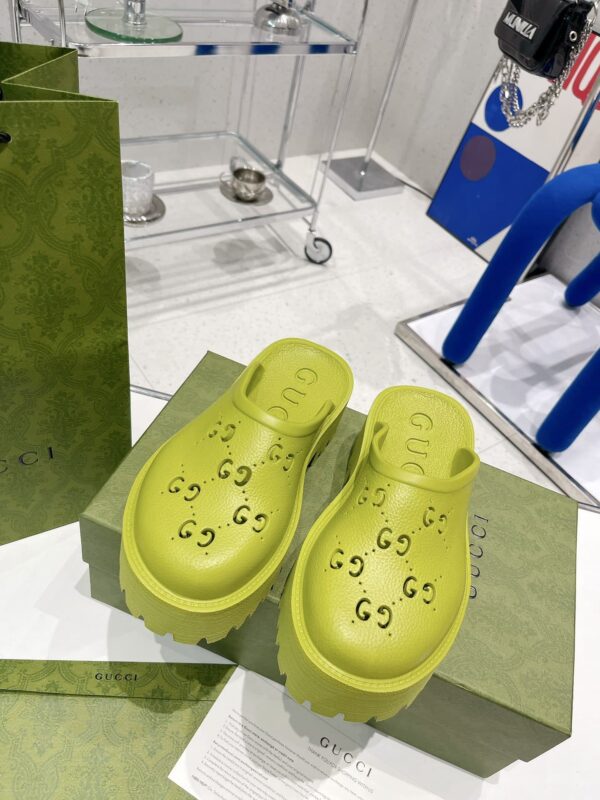 Gucci Women's Platform Perforated G Sandal Light Green For Women GG