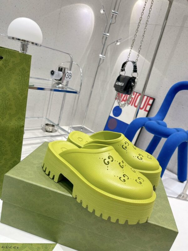 Gucci Women's Platform Perforated G Sandal Light Green For Women GG