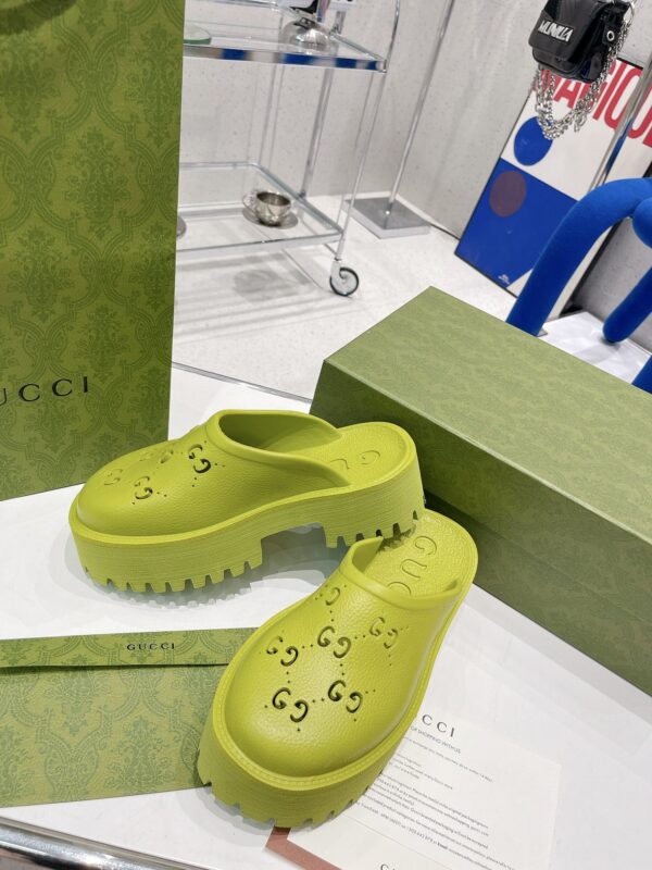 Gucci Women's Platform Perforated G Sandal Light Green For Women GG