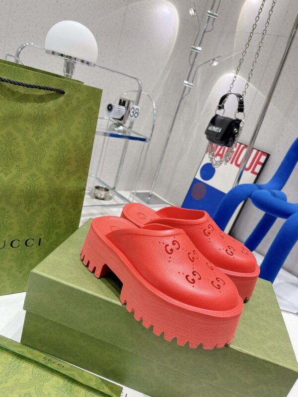 Gucci Women's Platform Perforated G Sandal Red For Women GG