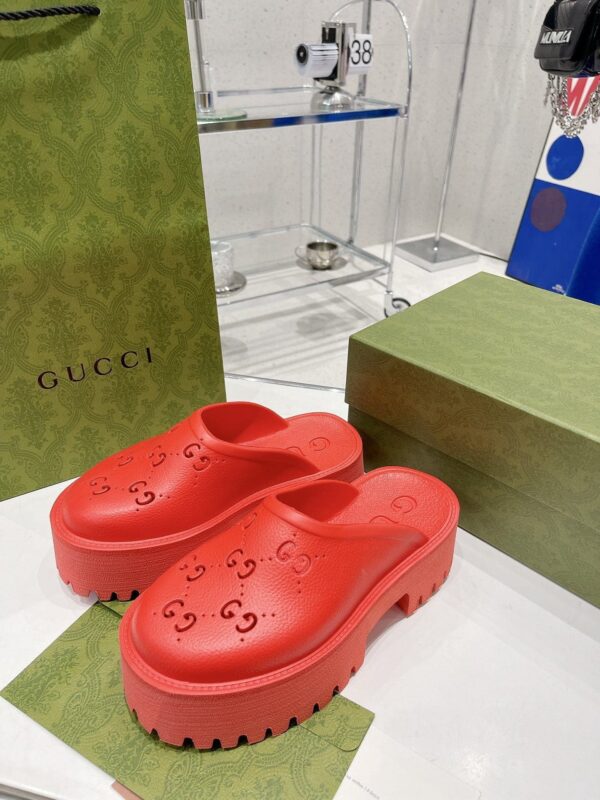 Gucci Women's Platform Perforated G Sandal Red For Women GG