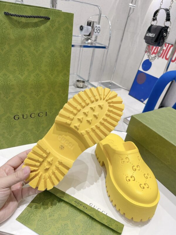Gucci Women's Platform Perforated G Sandal Yellow For Women GG 