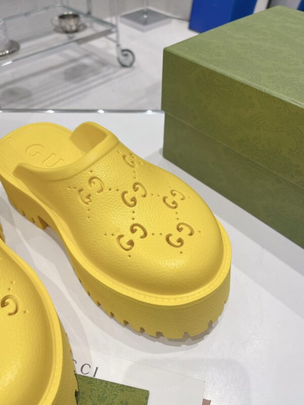 Gucci Women's Platform Perforated G Sandal Yellow For Women GG 