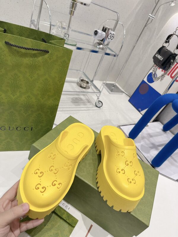 Gucci Women's Platform Perforated G Sandal Yellow For Women GG 