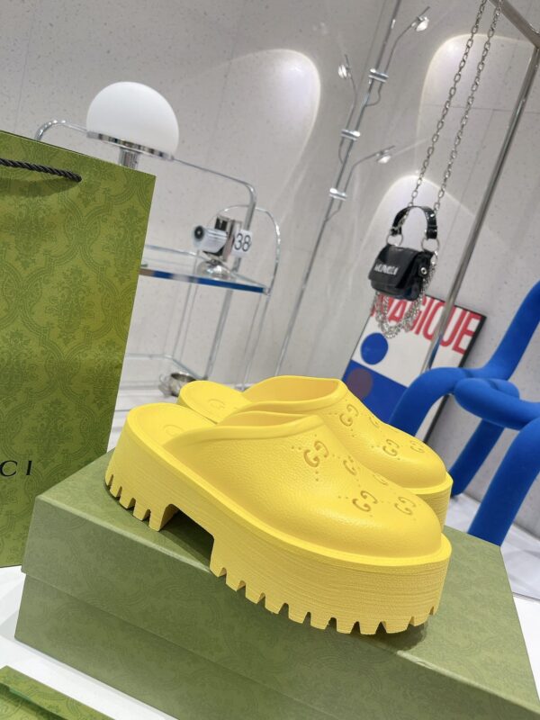 Gucci Women's Platform Perforated G Sandal Yellow For Women GG 