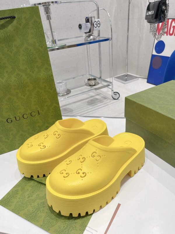 Gucci Women's Platform Perforated G Sandal Yellow For Women GG 