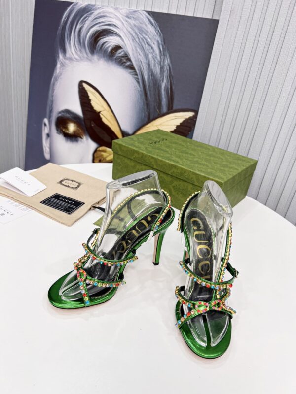 Gucci Women's Sandal With Chains Black/Green For Women GG