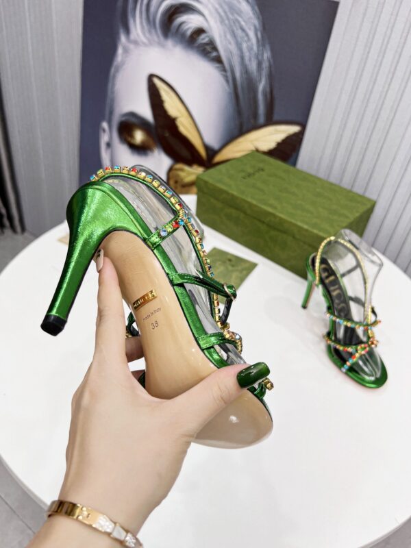 Gucci Women's Sandal With Chains Black/Green For Women GG