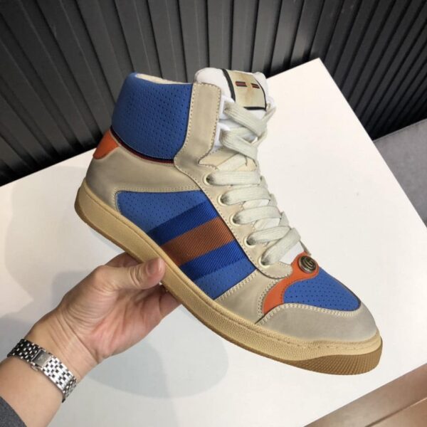 Gucci Women's Screener Distressed High Top Beige Blue For Women 563730