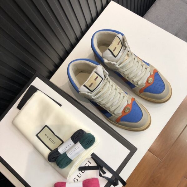Gucci Women's Screener Distressed High Top Beige Blue For Women 563730