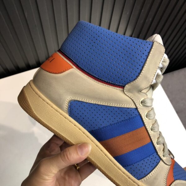 Gucci Women's Screener Distressed High Top Beige Blue For Women 563730