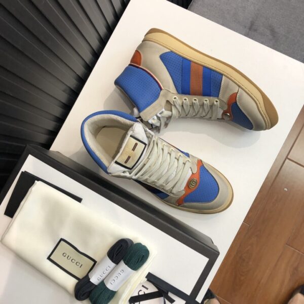 Gucci Women's Screener Distressed High Top Beige Blue For Women 563730