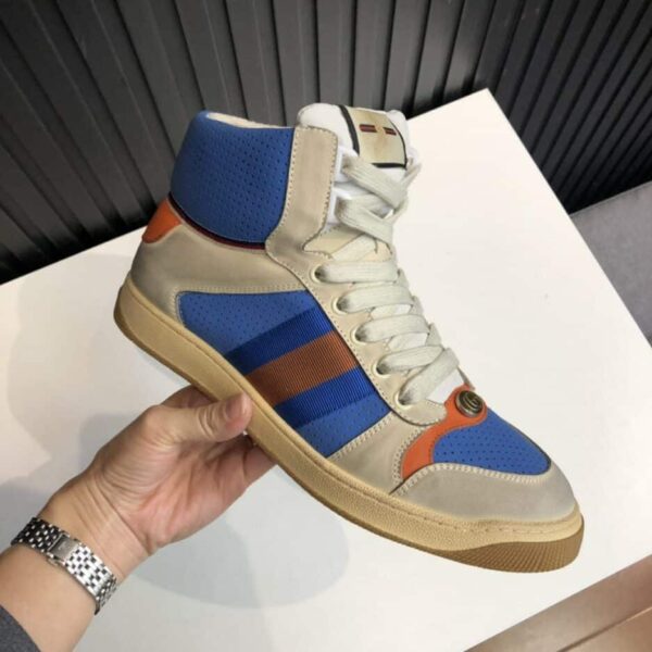 Gucci Women's Screener Distressed High Top Beige Blue For Women 563730