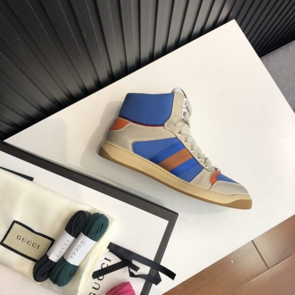 Gucci Women's Screener Distressed High Top Beige Blue For Women 563730