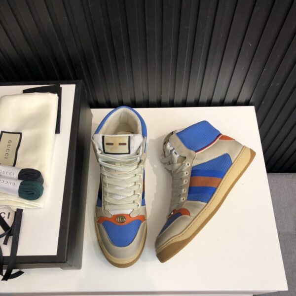 Gucci Women's Screener Distressed High Top Beige Blue For Women 563730