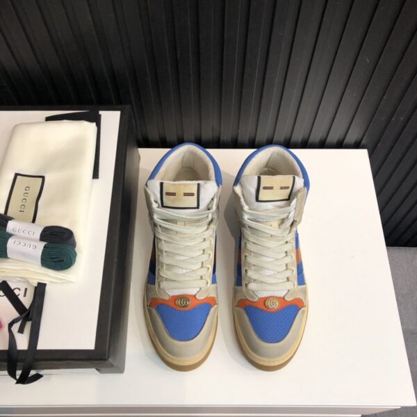 Gucci Women's Screener Distressed High Top Beige Blue For Women 563730