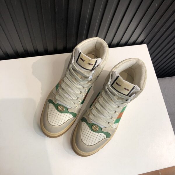 Gucci Women's Screener Distressed High Top Off-White Green For Women 5637309