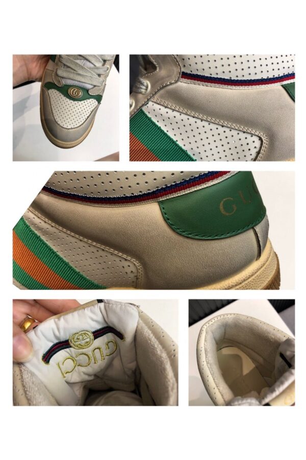 Gucci Women's Screener Distressed High Top Off-White Green For Women 5637309