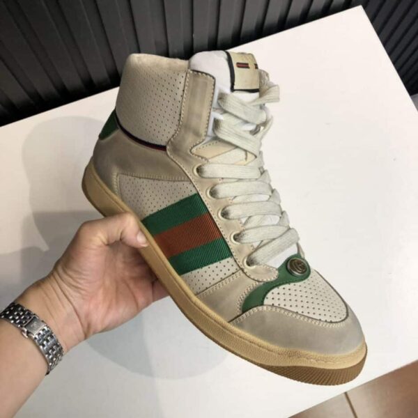 Gucci Women's Screener Distressed High Top Off-White Green For Women 5637309