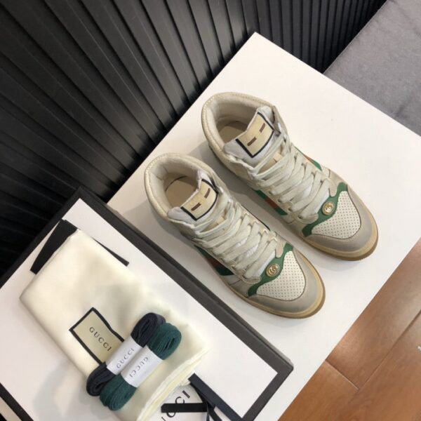 Gucci Women's Screener Distressed High Top Off-White Green For Women 5637309