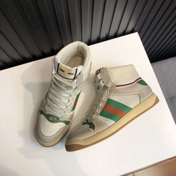 Gucci Women's Screener Distressed High Top Off-White Green For Women 5637309