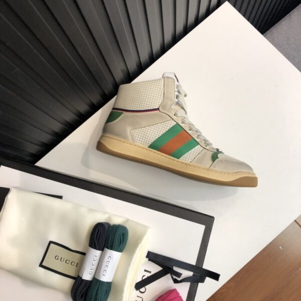 Gucci Women's Screener Distressed High Top Off-White Green For Women 5637309