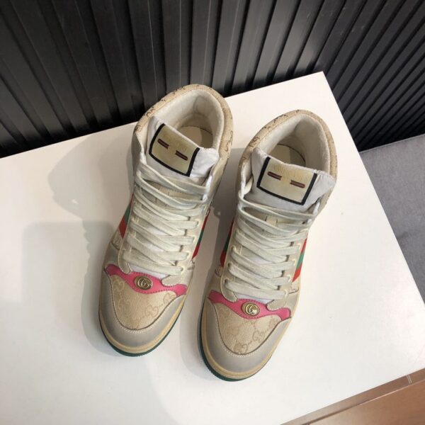 Gucci Women's Screener GG Distressed High Top Off-White Pink For Women 5637309