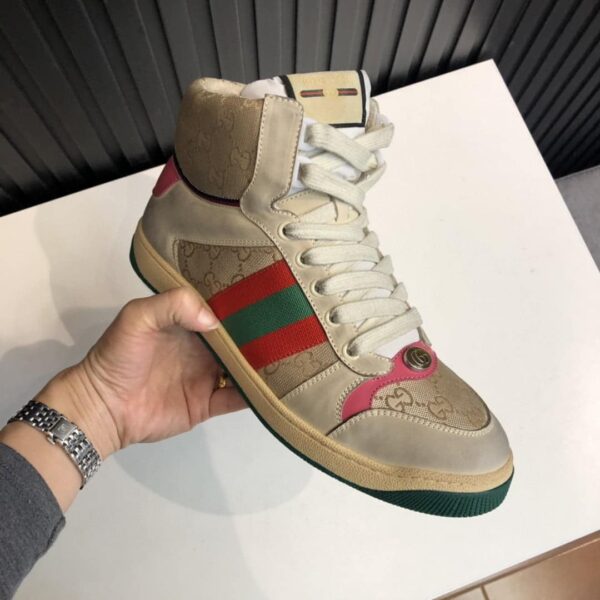 Gucci Women's Screener GG Distressed High Top Off-White Pink For Women 5637309