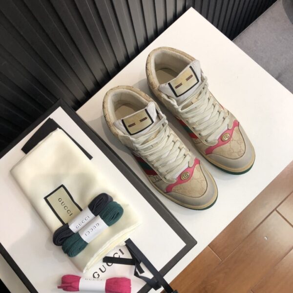 Gucci Women's Screener GG Distressed High Top Off-White Pink For Women 5637309