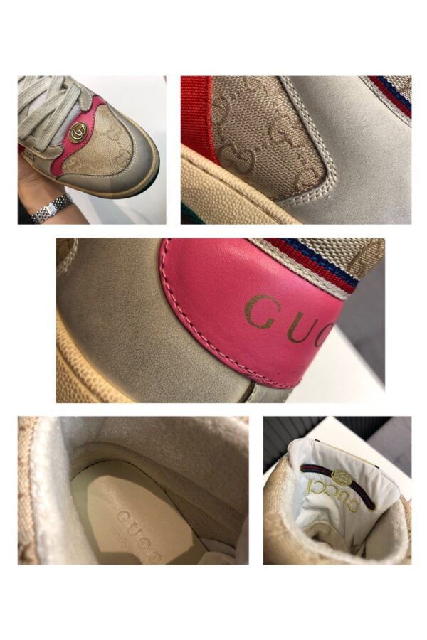 Gucci Women's Screener GG Distressed High Top Off-White Pink For Women 5637309