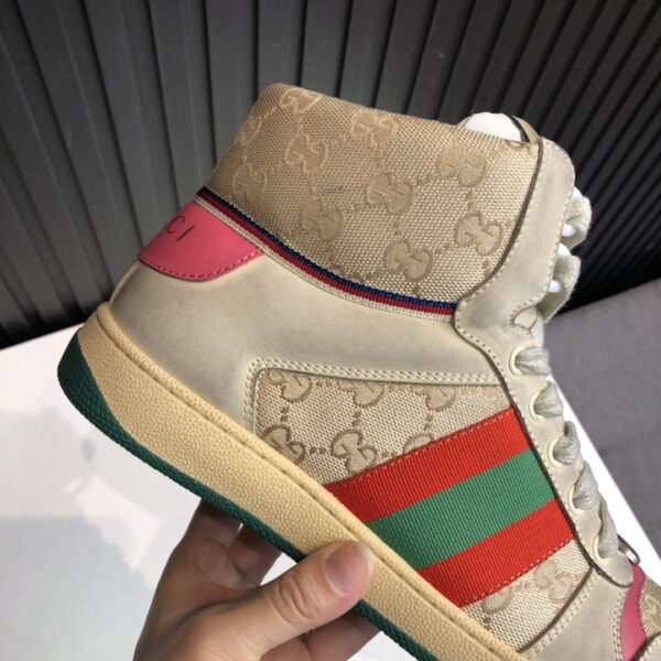 Gucci Women's Screener GG Distressed High Top Off-White Pink For Women 5637309