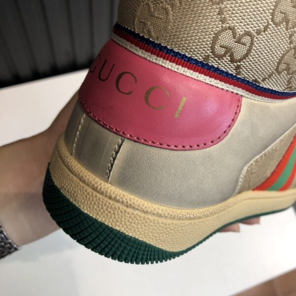 Gucci Women's Screener GG Distressed High Top Off-White Pink For Women 5637309