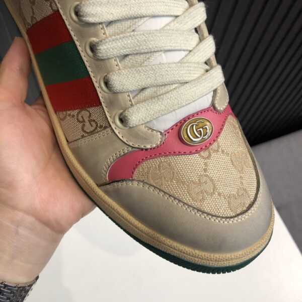 Gucci Women's Screener GG Distressed High Top Off-White Pink For Women 5637309