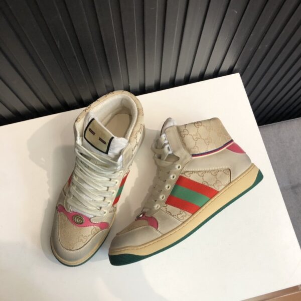 Gucci Women's Screener GG Distressed High Top Off-White Pink For Women 5637309