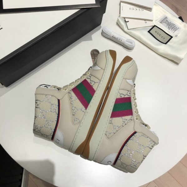 Gucci Women's Screener GG High-Top Beige Pink Green For Women 5637309