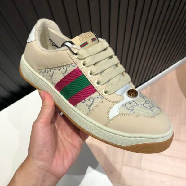 Gucci Women's Screener GG Low-Top Beige Pink Green For Women 546551
