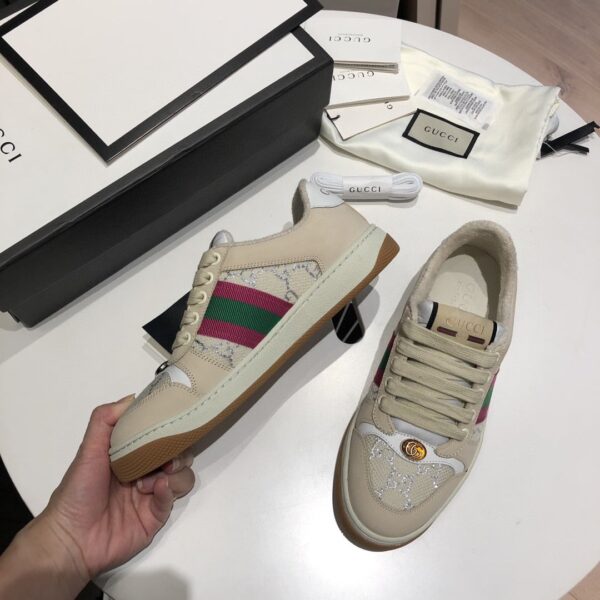 Gucci Women's Screener GG Low-Top Beige Pink Green For Women 546551