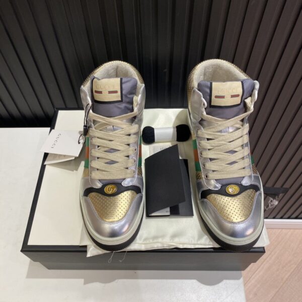 Gucci Women's Screener High-top Sneakers Silver Gold For Women 5634850