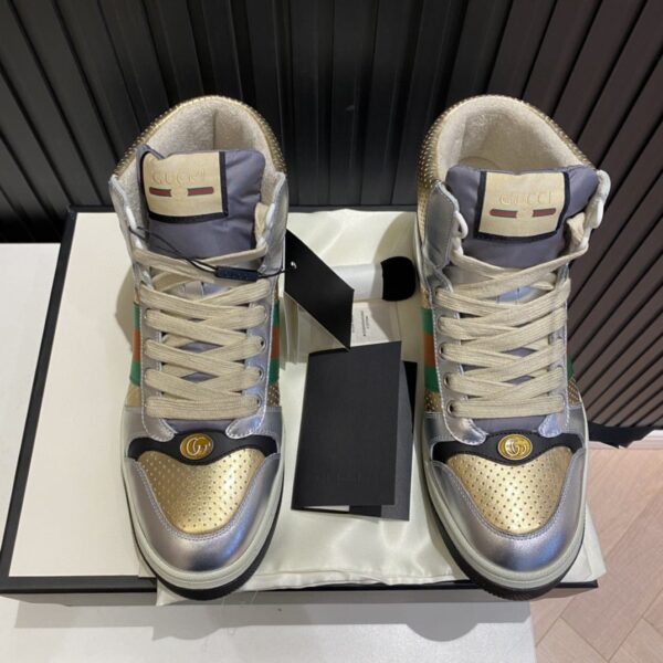 Gucci Women's Screener High-top Sneakers Silver Gold For Women 5634850